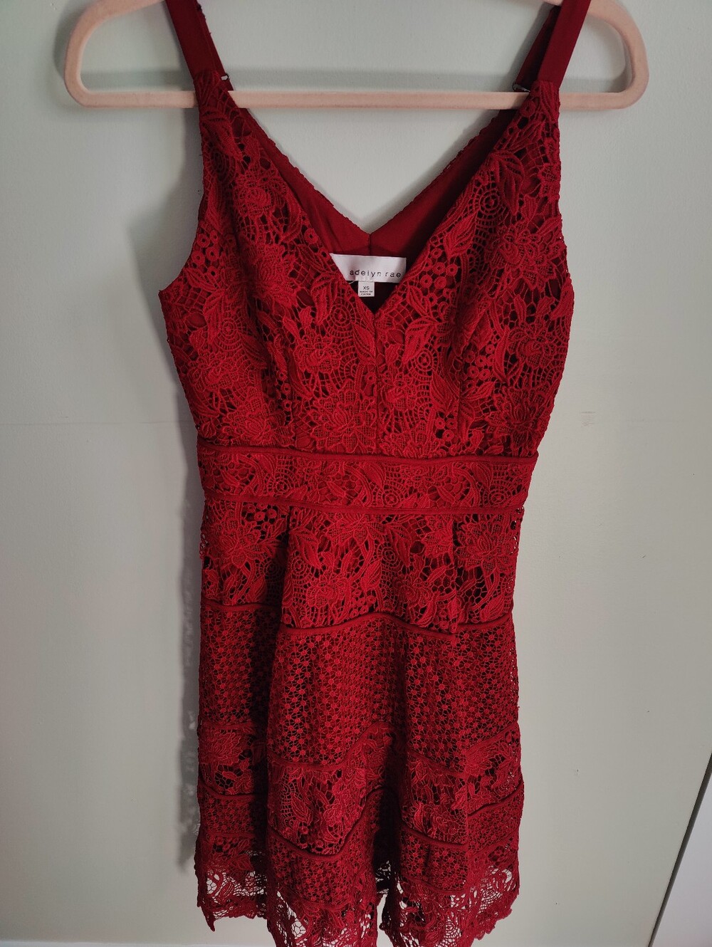 ADELINA Deep RED Lace V-Neck Sleeveless Dress